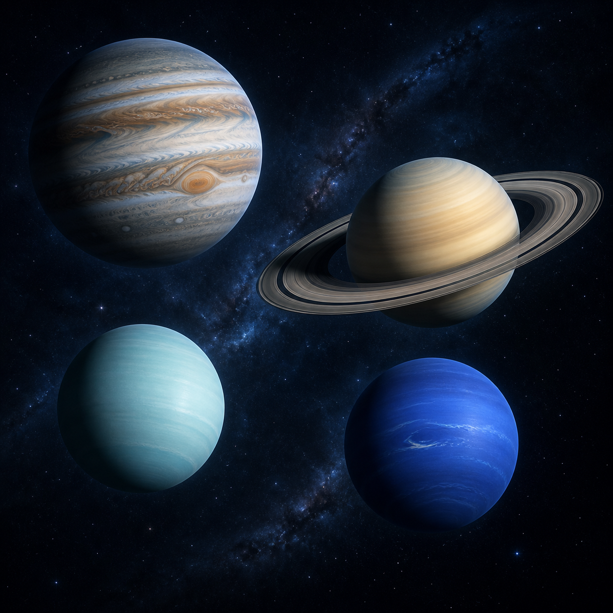 Jupiter, Saturn, Uranus and Neptune as the giant planets