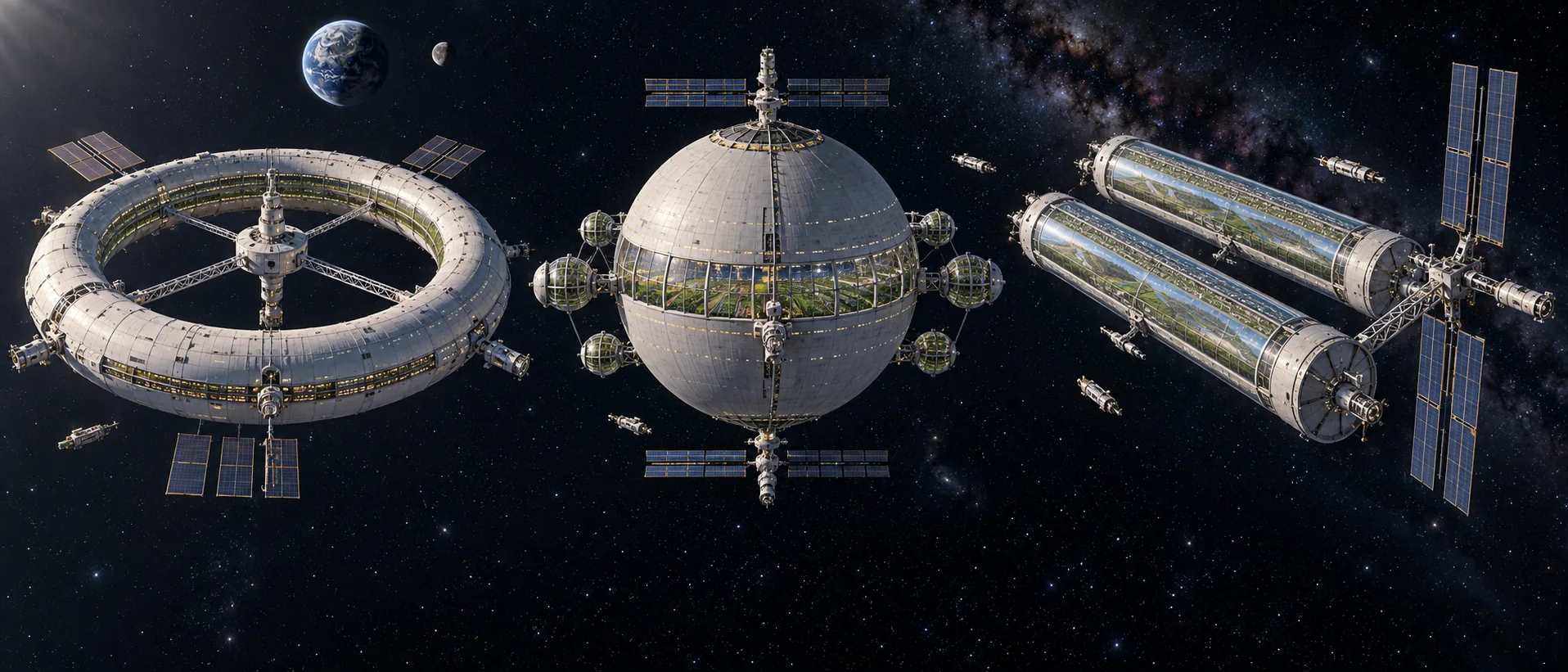 Comparison of a torus, Bernal sphere and O'Neill cylinder habitat