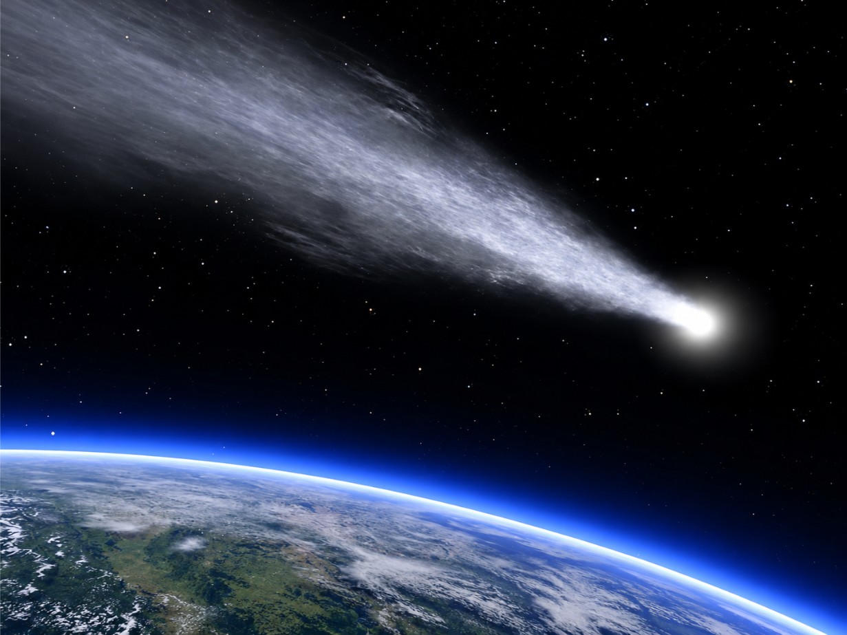 Comet showing a bright coma and extended tails